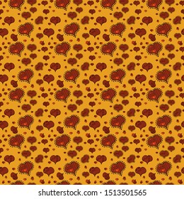 Seamless pattern with Ethnic Hearts, in retro 80s style for fabric print, paper print and website backdrop. Brown, red and yellow Vector illustration. Valentines Day.