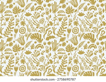 Seamless pattern ethnic ikat with floral embroidery elements. Bohemian style abstract flower art print. Traditional textile design for fabric, wallpaper, clothing with decorative ornamental repeat.