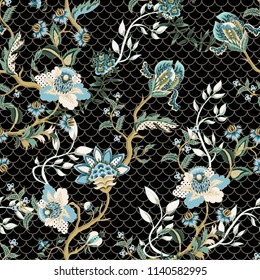 Seamless pattern with ethnic Japanese ornament elements. 