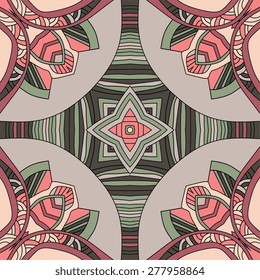 Seamless pattern with ethnic kaleidoscope. Vector illustration.
