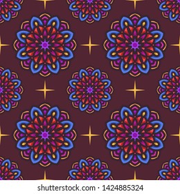 Seamless pattern with ethnic mandala art ornament. Mandala seamless pattern background. Floral mandala pattern background