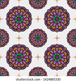Seamless pattern with ethnic mandala art ornament. Mandala seamless pattern background. Floral mandala pattern background