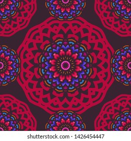 Seamless pattern with ethnic mandala art ornament. Mandala seamless pattern background. Floral mandala pattern background
