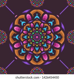 Seamless pattern with ethnic mandala art ornament. Mandala seamless pattern background. Floral mandala pattern background
