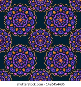 Seamless pattern with ethnic mandala art ornament. Mandala seamless pattern background. Floral mandala pattern background