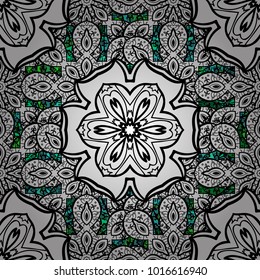 Seamless pattern ethnic mandalas, doodle background circles. White, black and gray pattern. Vector Hand drawn zentangle floral white, black and gray colors.
