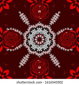 Seamless pattern ethnic mandalas, doodle background circles. Vector Hand drawn zentangle floral brown, white and red colors. Brown, white and red pattern.