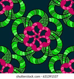 Seamless pattern ethnic mandalas, doodle background circles. Blue pattern. Vector Hand drawn zentangle floral blue background.