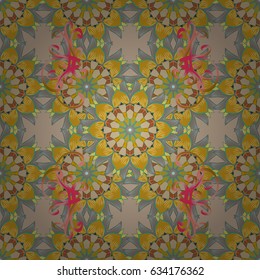 Seamless pattern ethnic mandalas, doodle background circles. Pink pattern. Vector Hand drawn zentangle floral pink background.