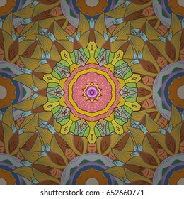 Seamless pattern ethnic mandalas, doodle background circles. Pattern. Vector Hand drawn zentangle floral background.