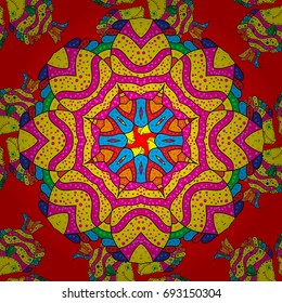 Seamless pattern ethnic mandalas, doodle background circles. Pattern. Vector Hand drawn zentangle floral background.