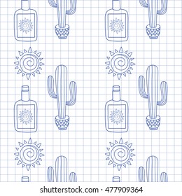Seamless pattern with ethnic mexican elements Doodle style