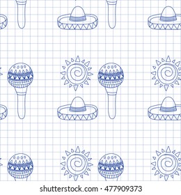 Seamless pattern with ethnic mexican elements Doodle style