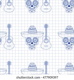 Seamless pattern with ethnic mexican elements Doodle style