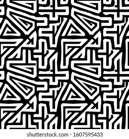 Seamless pattern. Ethnic mosaic. Figures ornament. Embroidery background. Folk wallpaper. Curves, shapes backdrop. Tribal motif. Digital paper, textile print, web design, abstract. Vector artwork