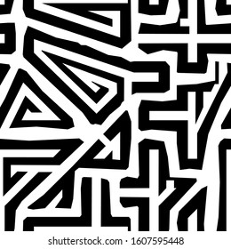 Seamless pattern. Ethnic mosaic. Tribal motif. Figures ornament. Embroidery background. Folk wallpaper. Curves, shapes backdrop. Digital paper, textile print, web design, abstract. Vector artwork.