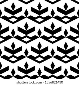 Seamless pattern. Ethnic motif. Diamonds, curves, shapes wallpaper. Geometric backdrop. Digital paper, textile print, web design, abstract background. Rhombuses, chevrons, figures ornament. Vector.