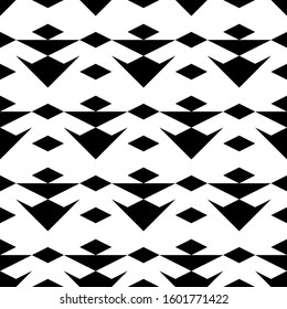 Seamless pattern. Ethnic motif. Forms background. Geometric backdrop. Simple shapes wallpaper. Triangles, rhombuses, figures ornament. Digital paper, textile print, web design, abstract. Vector art.
