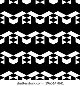 Seamless pattern. Ethnic motif. Triangles, parallelograms, chevrons ornament. Triangular, quadrangular shapes wallpaper. Simple background. Geometric backdrop. Textile print, web design. Vector art.