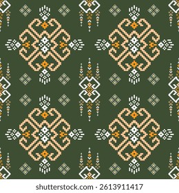 seamless pattern ethnic motifs designed in the style of cross stitch