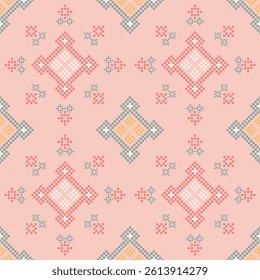 seamless pattern ethnic motifs designed in the style of cross stitch