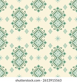 seamless pattern ethnic motifs designed in the style of cross stitch