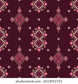 seamless pattern ethnic motifs designed in the style of cross stitch
