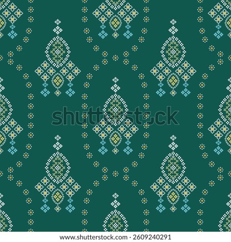 seamless pattern ethnic motifs designed in the style of cross stitch