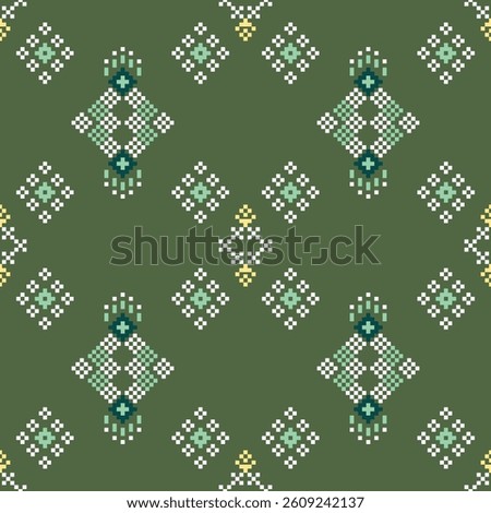 seamless pattern ethnic motifs designed in the style of cross stitch