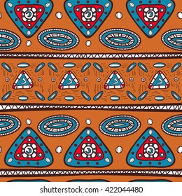 Seamless pattern with ethnic motigsand stylized geometric shapes