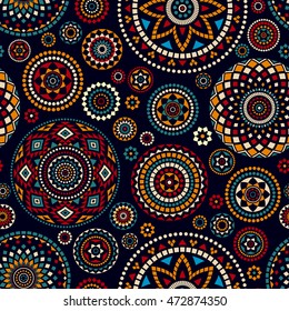 Seamless Pattern With Ethnic Motives. Mandala Stylized Print Template For Fabric And Paper.