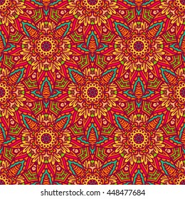 Seamless Pattern Ethnic Ornament. Abstract floral doodle mandala Background