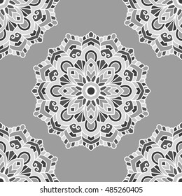 Seamless Pattern With Ethnic Ornament. Abstract Background For Design. Monochrome Colors. Shades of Grey