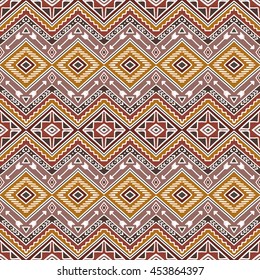 Seamless pattern with ethnic ornament. Aztec stylized print template for fabric and paper. Summer fashion. Hand drawn tribal background. Boho design.