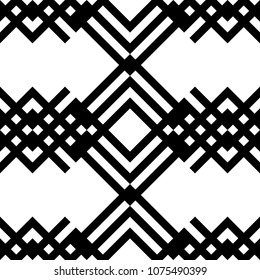 Seamless pattern with ethnic ornament. Embroidery background. Tribal wallpaper. Ethnical folk image. Tribe motif. Ancient mosaic. Digital paper for page fills, web design, textile print. Vector art.