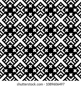 Seamless pattern with ethnic ornament. Embroidery background. Tribal wallpaper. Ethnical folk image. Tribe motif. Ancient mosaic. Digital paper, web design, textile print, backdrop. Vector art work.