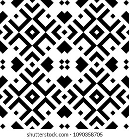 Seamless pattern with ethnic ornament. Embroidery background. Tribal wallpaper. Ethnical folk image. Tribe motif. Ancient mosaic. Digital paper, web design, textile print, backdrop. Vector art work.