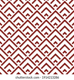 Nahtloses Muster. Ethnische Ornamente. Folkloremotiv. Einfache Formen des Bildes. Stammeshintergrund. Bildschirmhintergrund mit wiederholten Zahlen. Stoffdruck, Webdesign, abstrakter Hintergrund, Kunstwerk-Illustration. Vektorkunst.