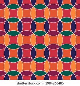 Seamless pattern. Ethnic ornament. Geometrical backdrop. Color figures background. Oval and quadrangular shapes. Mosaic tiles motif. Oriental composition. Digital paper, textile print. Vector work.