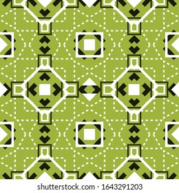 Seamless pattern with ethnic ornament. Green color palette. Vector illustration