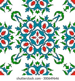 Seamless pattern in ethnic style. Floral Arabian ornament. Traditional ottoman tile art. Vector illustration.