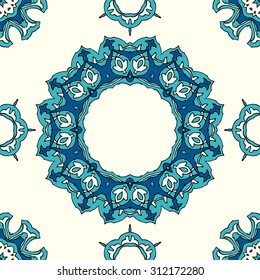Seamless pattern in ethnic style. Floral  circle ornament. Traditional  tile. Vector illustration.