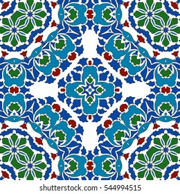 Seamless pattern in ethnic style. 
Floral  ornament. Traditional  tile. Vector illustration.