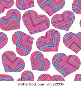 Seamless pattern with ethnic style hearts, vector illustration