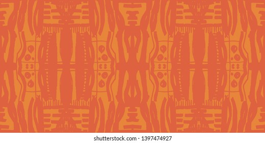 Seamless pattern in Ethnic Style. Horizontal layout. Be used to greeting card, poster, textile, wallpaper, print, branding, desing menu. :range colors abstract backgraund. 