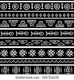 Seamless pattern in ethnic style. Ornamental element African theme. Set of vintage decorative tribal border. Traditional Maori decoration background with national elements form.