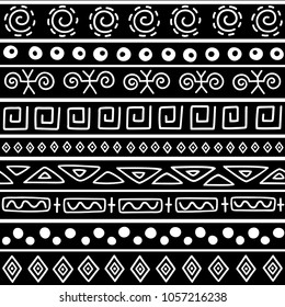 Seamless pattern in ethnic style. Ornamental element African theme. Set of vintage decorative tribal border. Traditional Maori decoration background with national elements form.