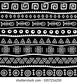 Seamless pattern in ethnic style. Ornamental element African theme. Set of vintage decorative tribal border. Traditional Maori decoration background with national elements form.