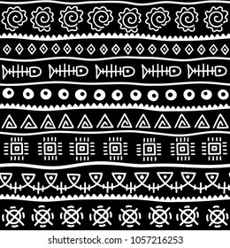 Seamless pattern in ethnic style. Ornamental element African theme. Set of vintage decorative tribal border. Traditional Maori decoration background with national elements form.