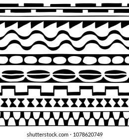 Seamless pattern in ethnic style. Ornamental element African theme. Set of vintage decorative tribal border. Traditional Maori decoration background with national elements form.